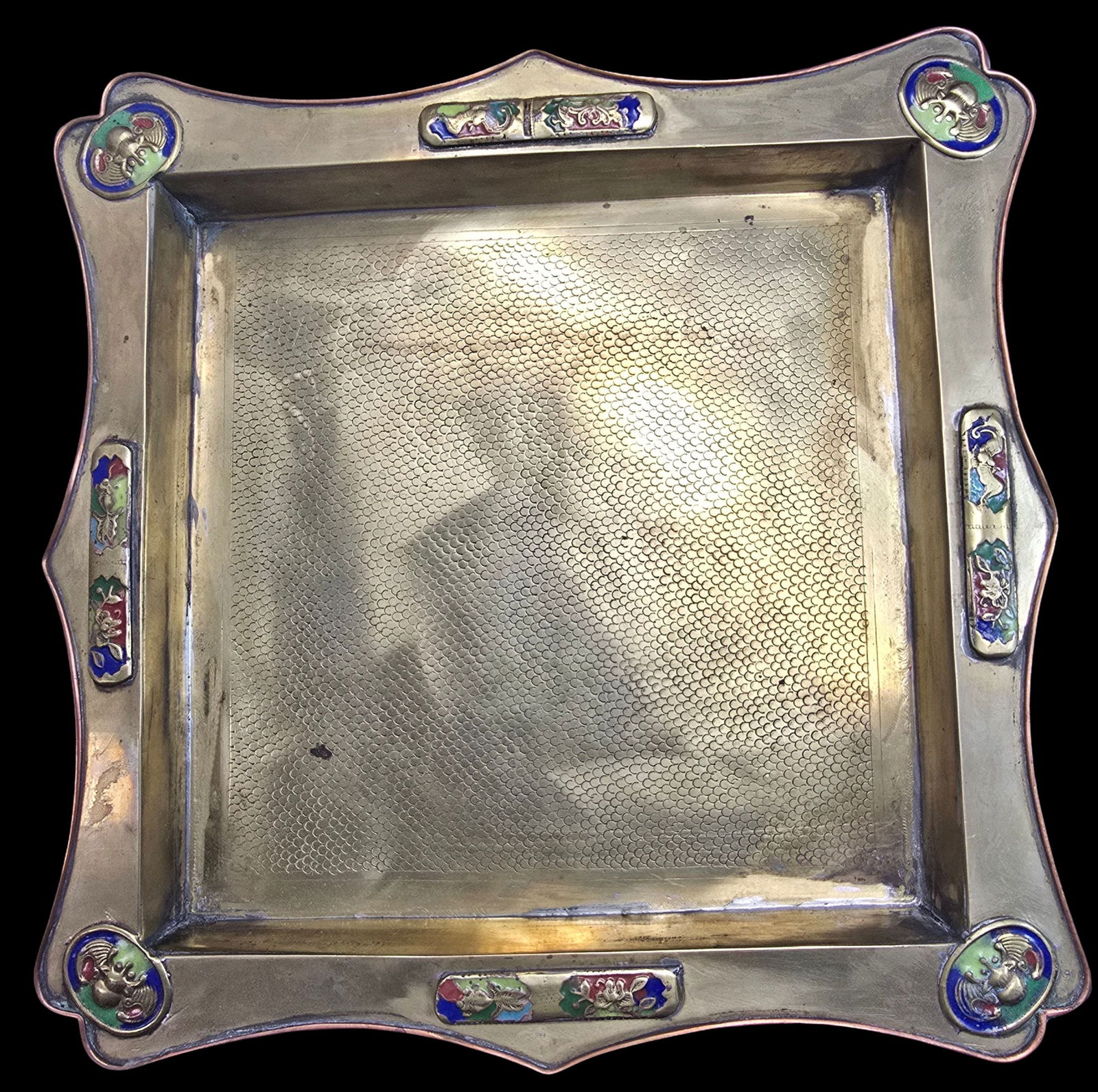 Vintage Chinese Silver Metal & Colorful Enamel Tray (1 of 2)