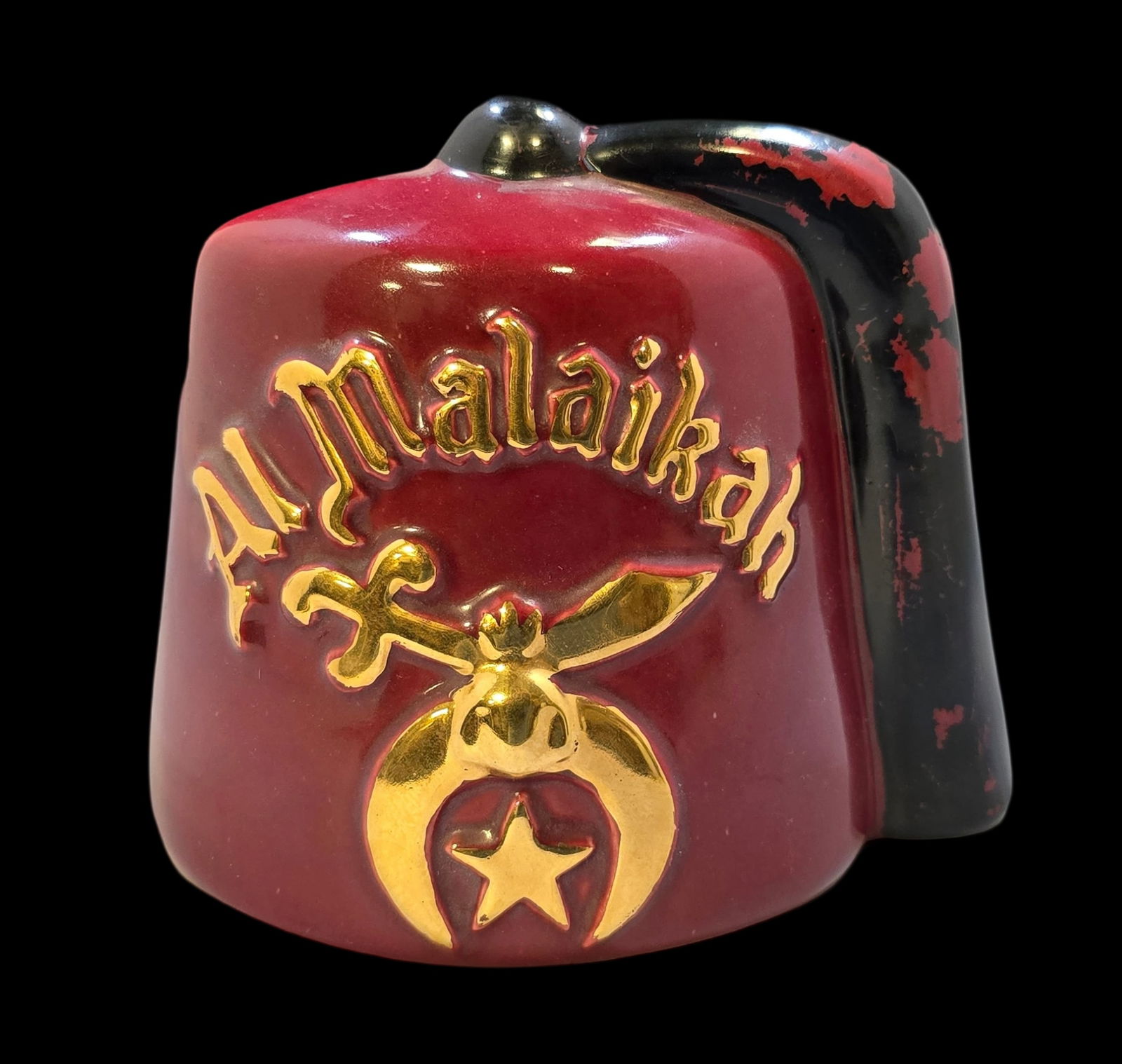 Vintage Masonic Shriner Burgundy Ceramic Vase (1 of 6)