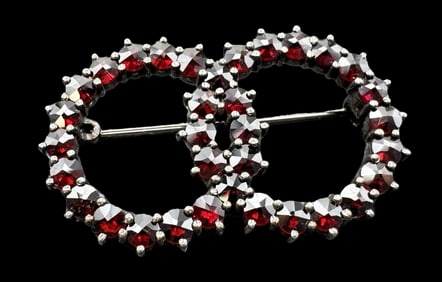 Vintage Silver-Tone Metal & Red Garnet Cluster Brooch