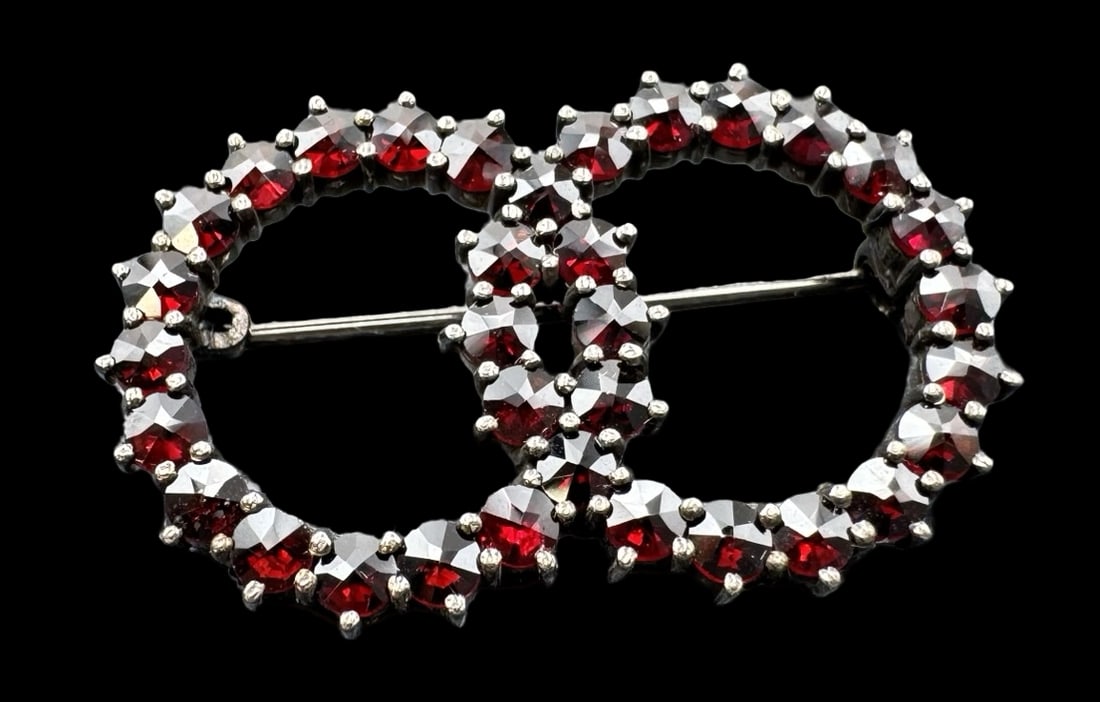 Vintage Silver-Tone Metal & Red Garnet Cluster Brooch (1 of 3)
