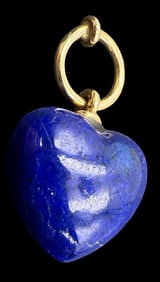 Vintage 18K Gold, Diamond & Lapis Lazuli Heart Shaped Pendant Charm