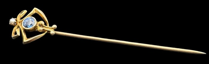 Antique Art Nouveau 10K Gold & Gemstone Stick Pin