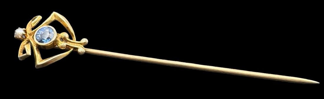 Antique Art Nouveau 10K Gold & Gemstone Stick Pin (1 of 3)