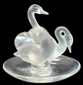 Elegant Vintage LALIQUE France Art Crystal "Deux Cygnes" Swan Ring Dish