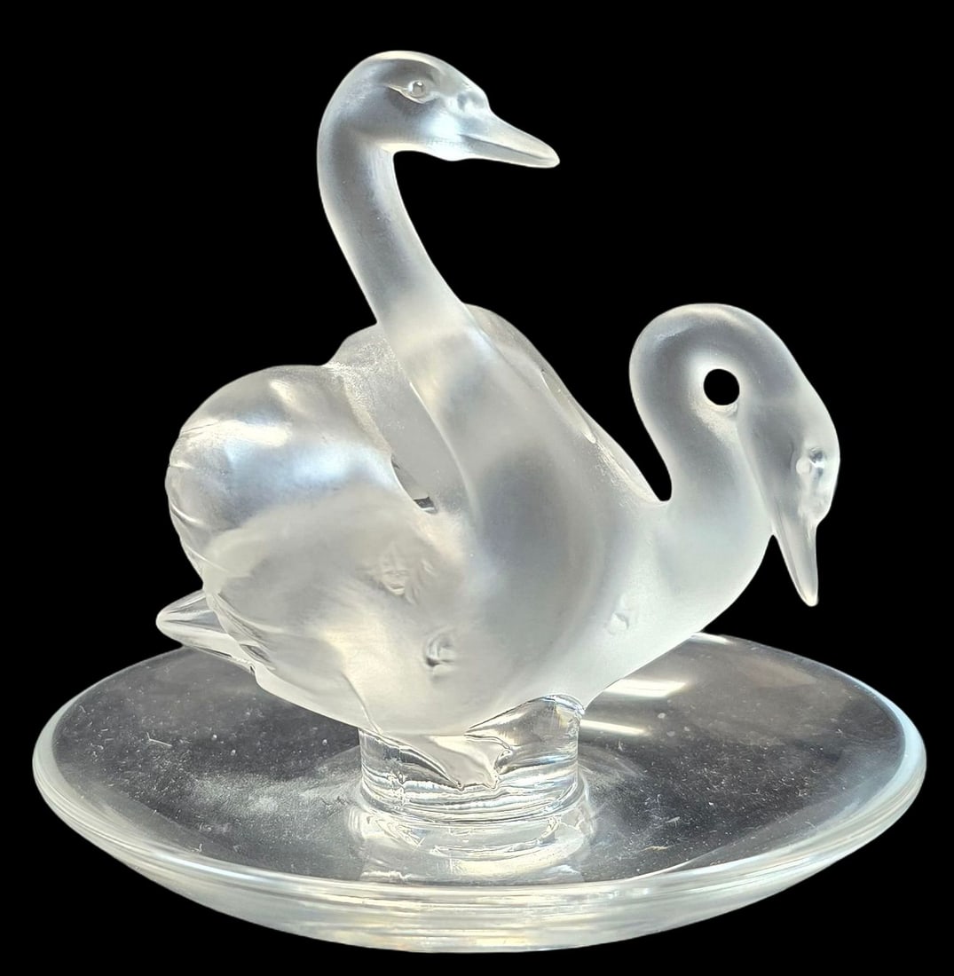 Elegant Vintage LALIQUE France Art Crystal "Deux Cygnes" Swan Ring Dish (1 of 5)
