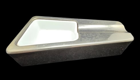 Unusual Vintage Triangular Metal Ashtray /w Removable Ceramic Insert