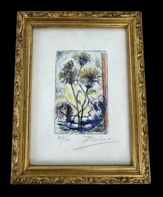 Very Unusual Vintage Limited Edition Hand Colored Etching signed "Piccione"
