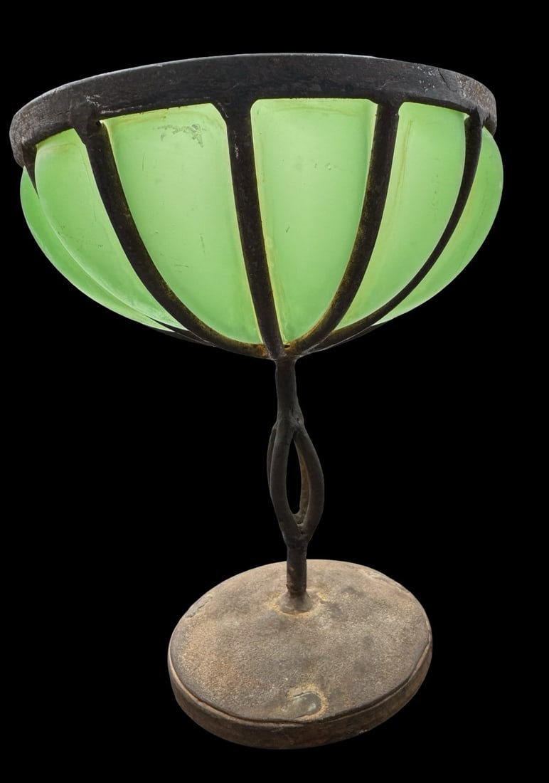 Rare Antique Hand Forged Iron & Green Caged Glass Compote (1 of 5)
