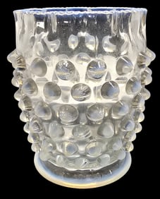 Unusual Vintage ELSON Opalescent Dewdrop Hobnail Footed Glass /w Ruffled Edge