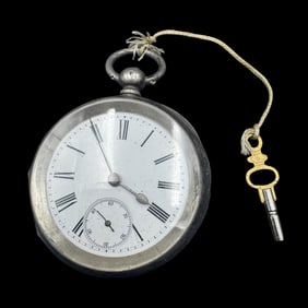 Beautiful Vintage 935 Silver Pocket Watch /w Key