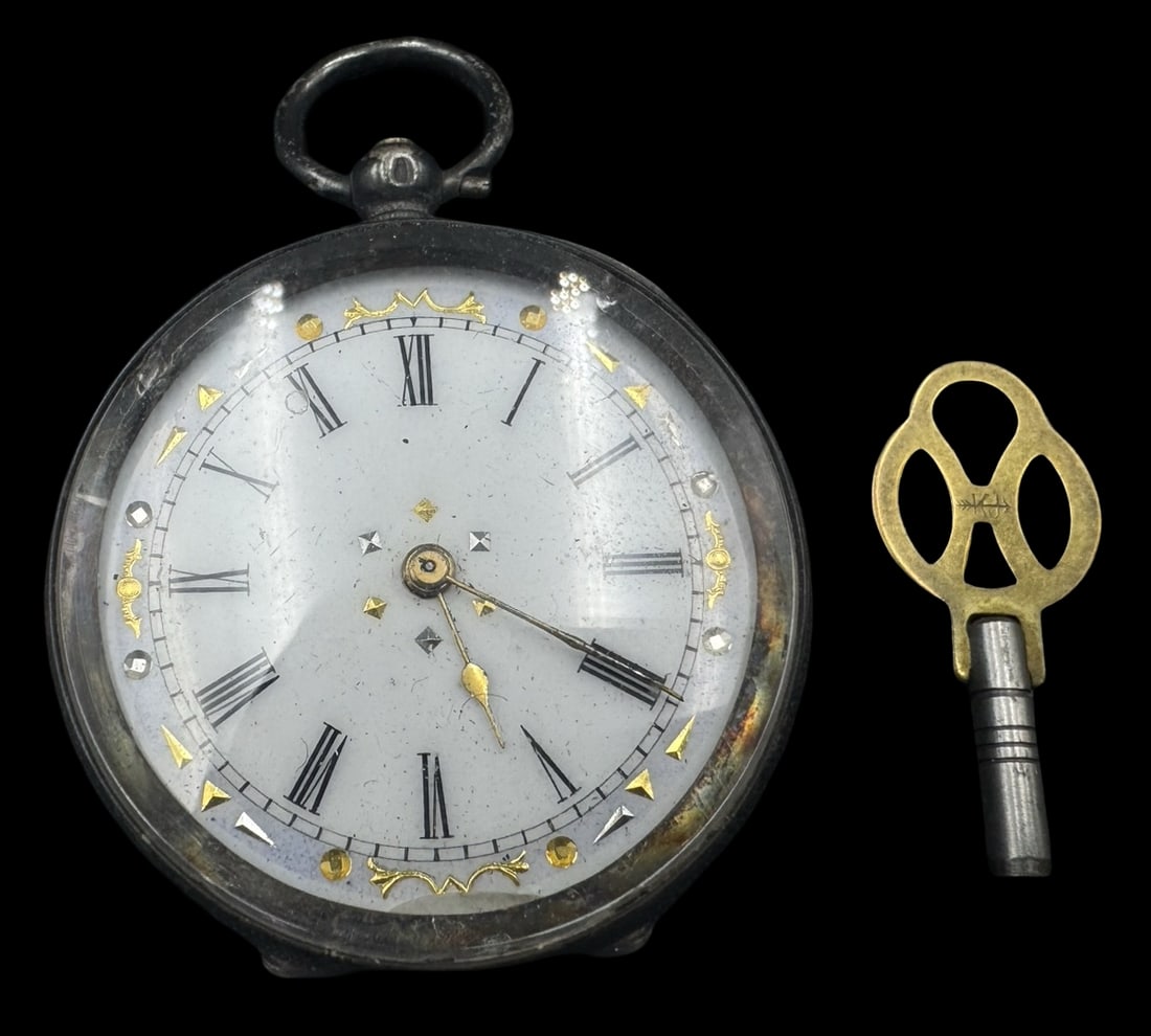 Gorgeous Antique European 800 Silver Pocket Watch /w Key (1 of 3)
