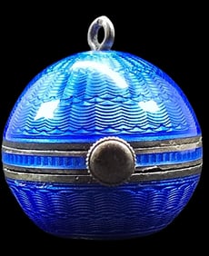 Vintage Swiss JUVENIA 800 Silver & Blue Guilloche Enamel Ball Watch