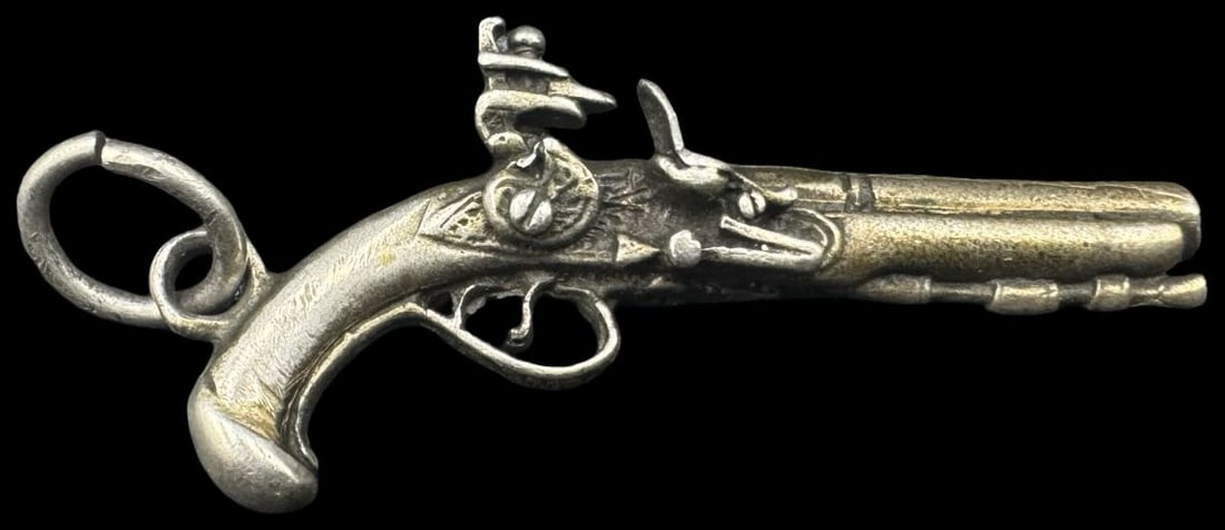 Rare Antique European 800 Silver Pistol Pocket Watch Winding Key Pendant Charm: Very good vintage condition with minor patina according to age. Measures approx. 1 1/8" long x 1/2" wide and weighs ca. 5.5 grams. Marked for 800 Silver.