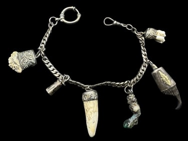 Stunning Antique Central European 800 Silver Pocket Watch Chain /w Hunting Trophies