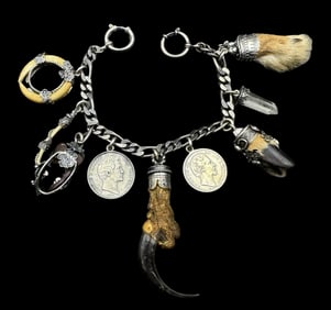 Stunning Antique Central European 800 Silver Pocket Watch Chain /w Hunting Trophies