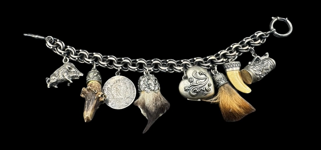 Stunning Antique Central European 800 Silver Pocket Watch Chain /w Hunting Trophies (1 of 6)