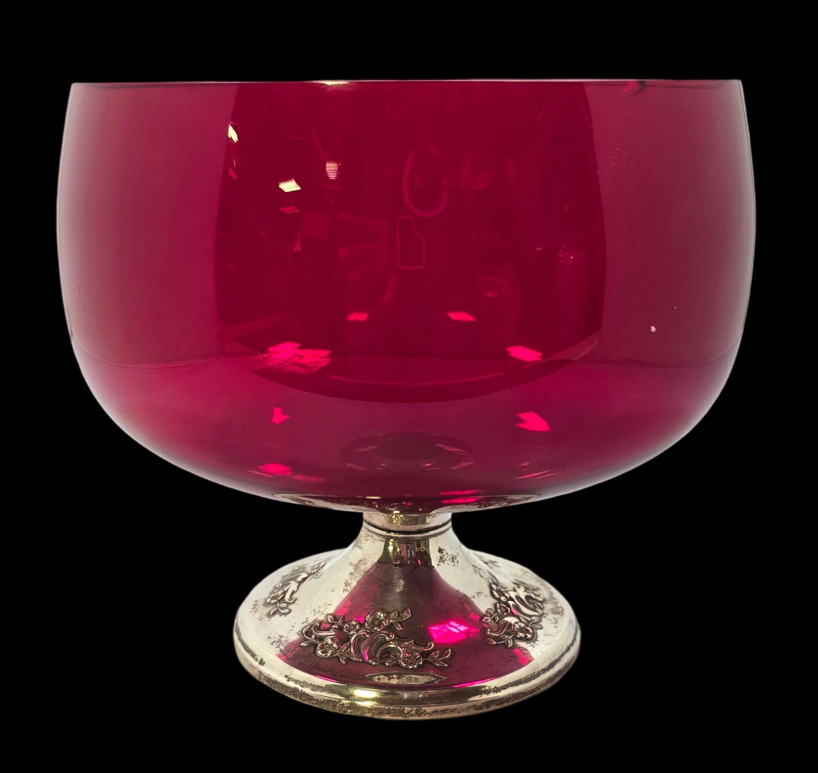 Vintage GORHAM Sterling Silver & Ruby Red Art Glas Footed Bowl (1 of 4)