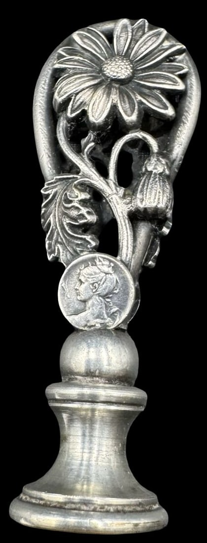 Antique European Aristocratic Silvertone Metal Wax Stamp Seal (1 of 3)