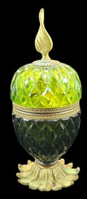 Very Rare Vintage European Faceted Green Crystal & Brass Lighter