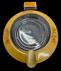 Vintage Mid-Century Glass & Enamel Ashtray & Matchbox