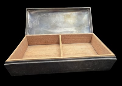 Vintage POOLE Silverplate & Wood Cigarette Box