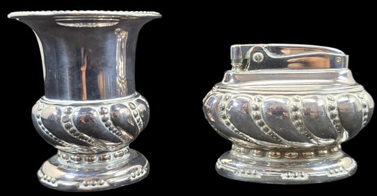 Stylish Vintage RONSON Silverplate Table Lighter /w Matching Cigarette Holder