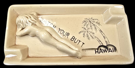 Unusual Vintage 1960s "Watch Your Butt" Ceramic Ashtray