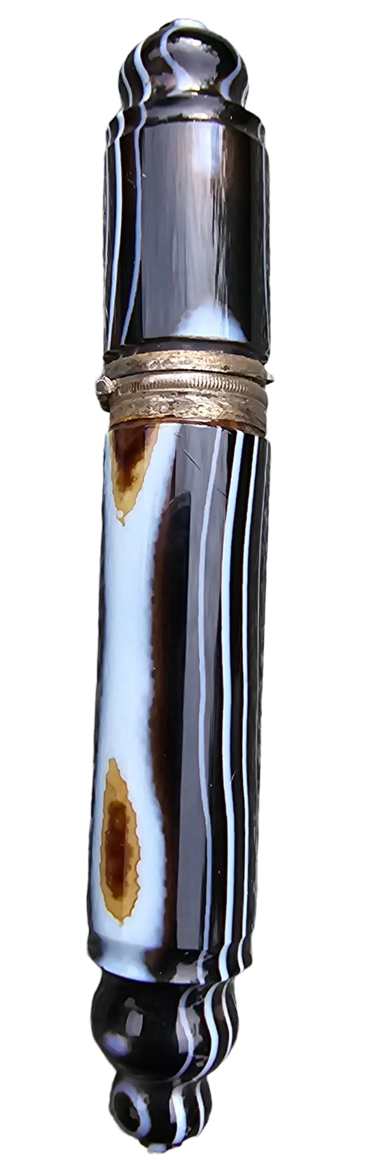 Rare Antique ca. 1900 European Silver & Agate Medicine or Perfume Bottle (1 of 6)