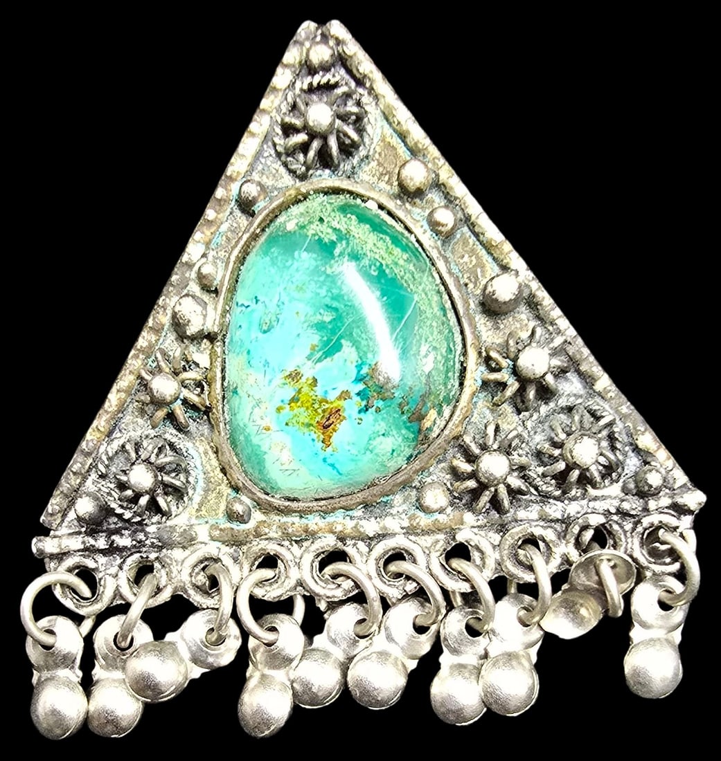 Unusual Antique Sterling Silver Pendant Brooch /w Green Gemstone (1 of 3)