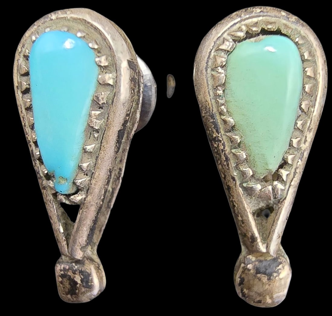 Beautiful Vintage Sterling Silver Earrings /w Blue & Green Gemstones (1 of 3)