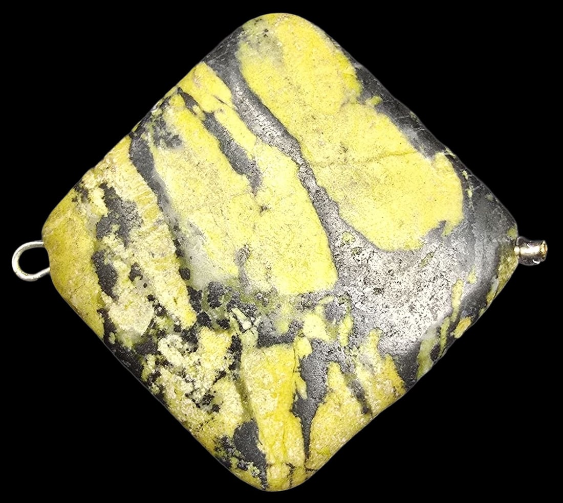 Stylish Vintage Sterling Silver Pendant /w Yellow and Black Gemstone: Very good vintage condition with minor patina according to age. Measures approx. 2" long x 1 1/2" wide and weighs ca. 13.5 grams. Tested for Sterling Silver.