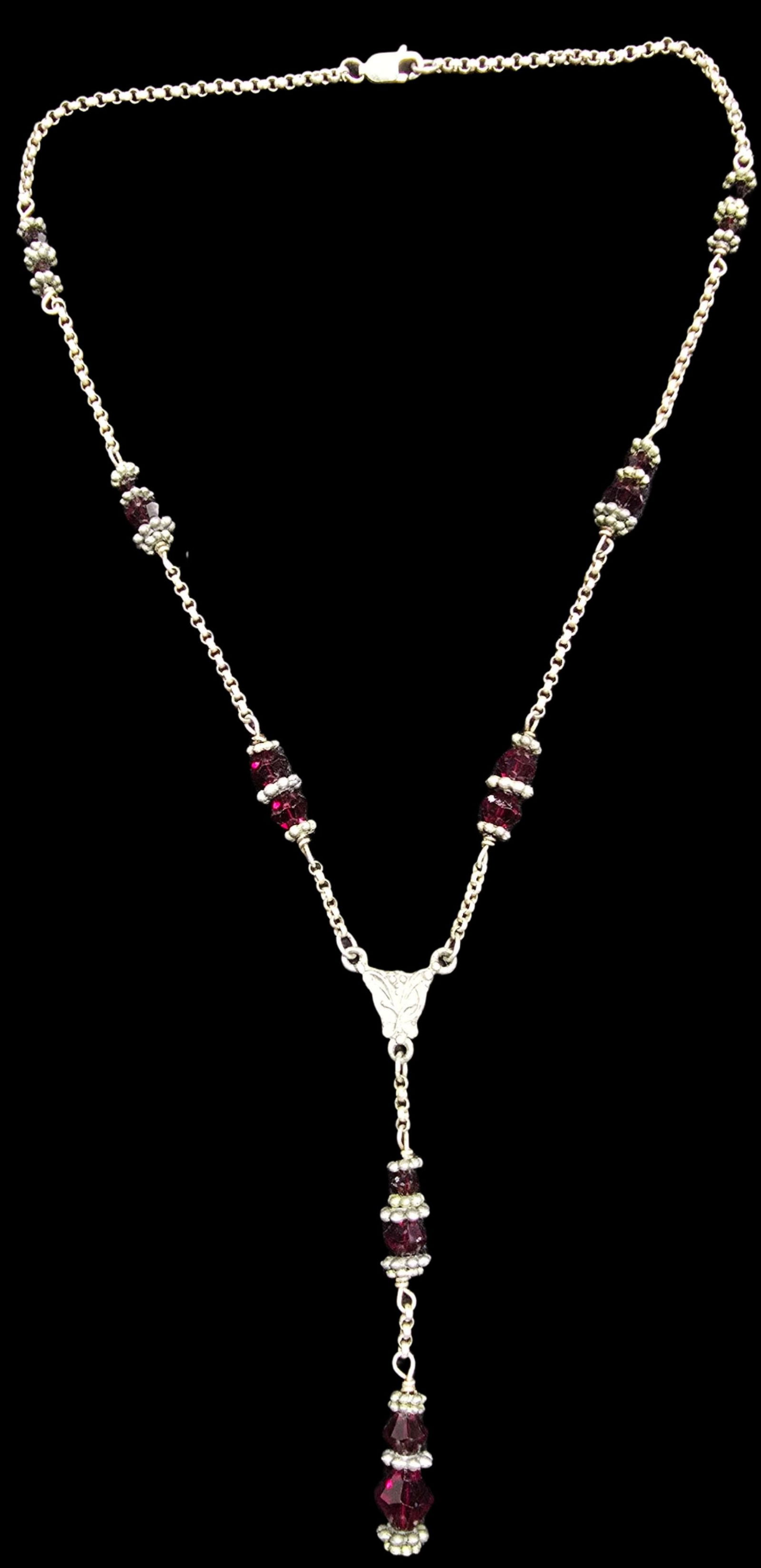 Gorgeous Vintage Sterling Silver & Red Gemstone Rosary Style Necklace (1 of 4)