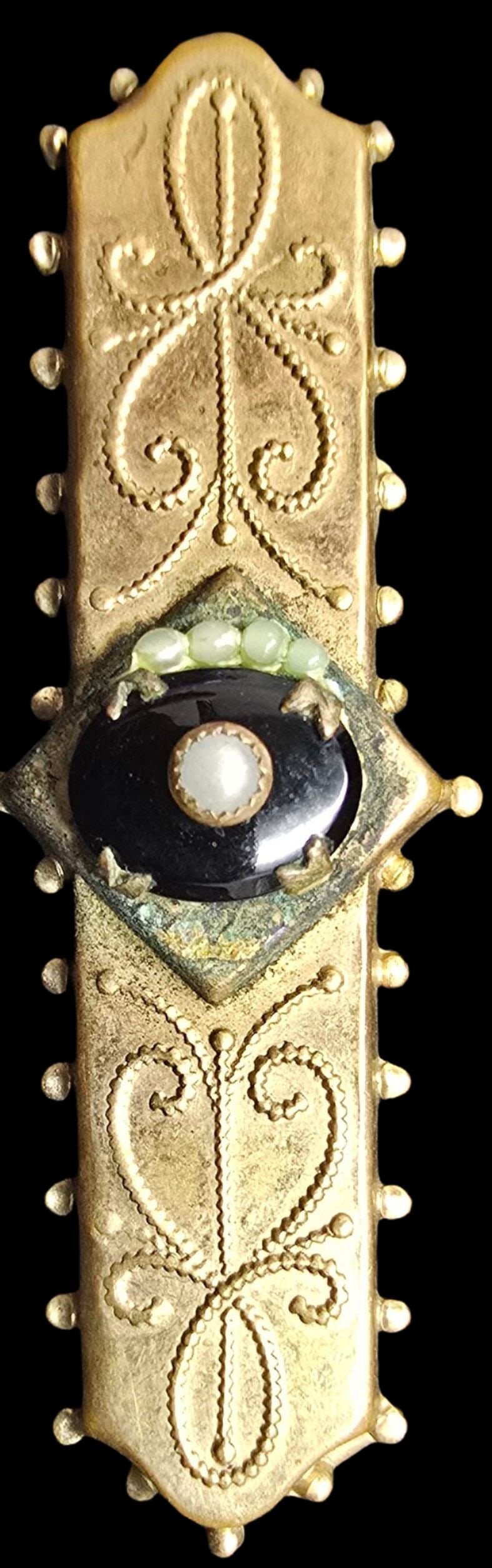Gorgeous Antique Gilt Metal & Black Onyx / Pearl Brooch (1 of 5)