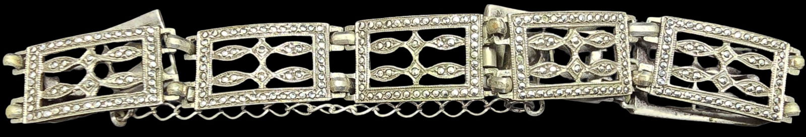 Stylish Vintage Sterling Silver & Marcasite Panel Bracelet (1 of 5)