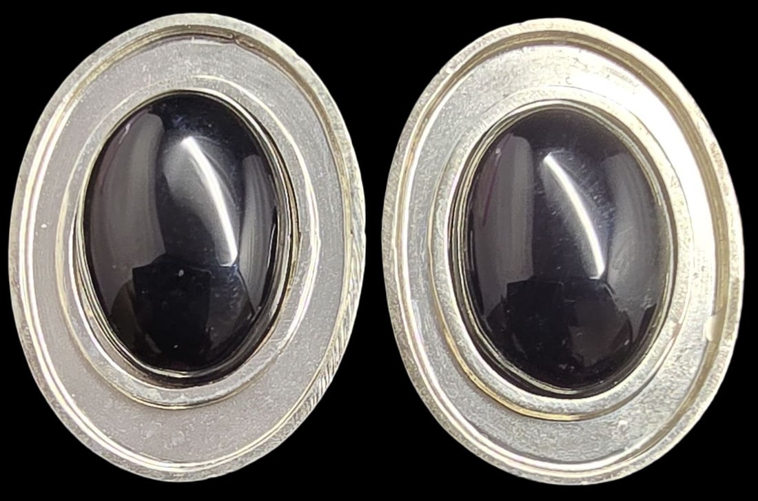 Stylish Vintage Sterling Silver & Black Onyx Earrings (1 of 2)
