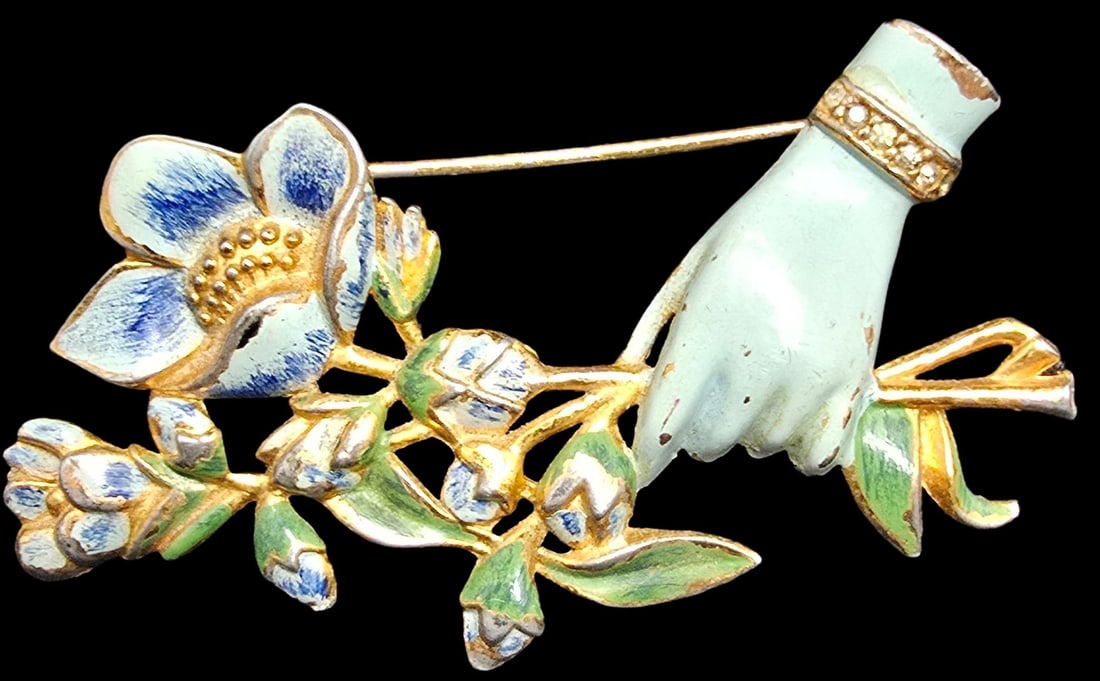 Gorgeous Vintage Mid-Century 1940s CORO Gold-Tone Metal & Enamel & Costume Jewelry Brooch (1 of 2)