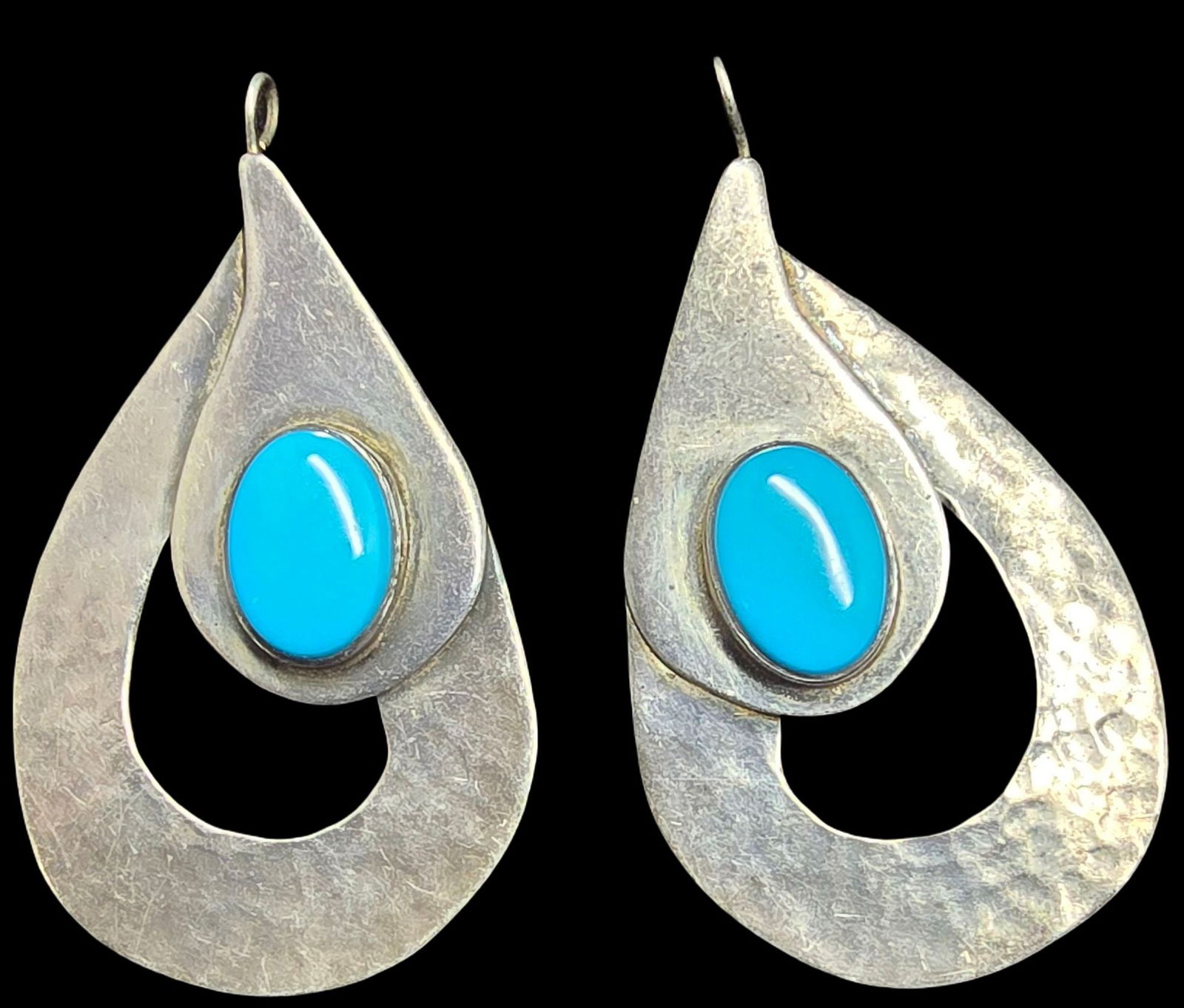 Stylish Vintage Sterling Silver & Turquoise Designer Earrings (1 of 3)