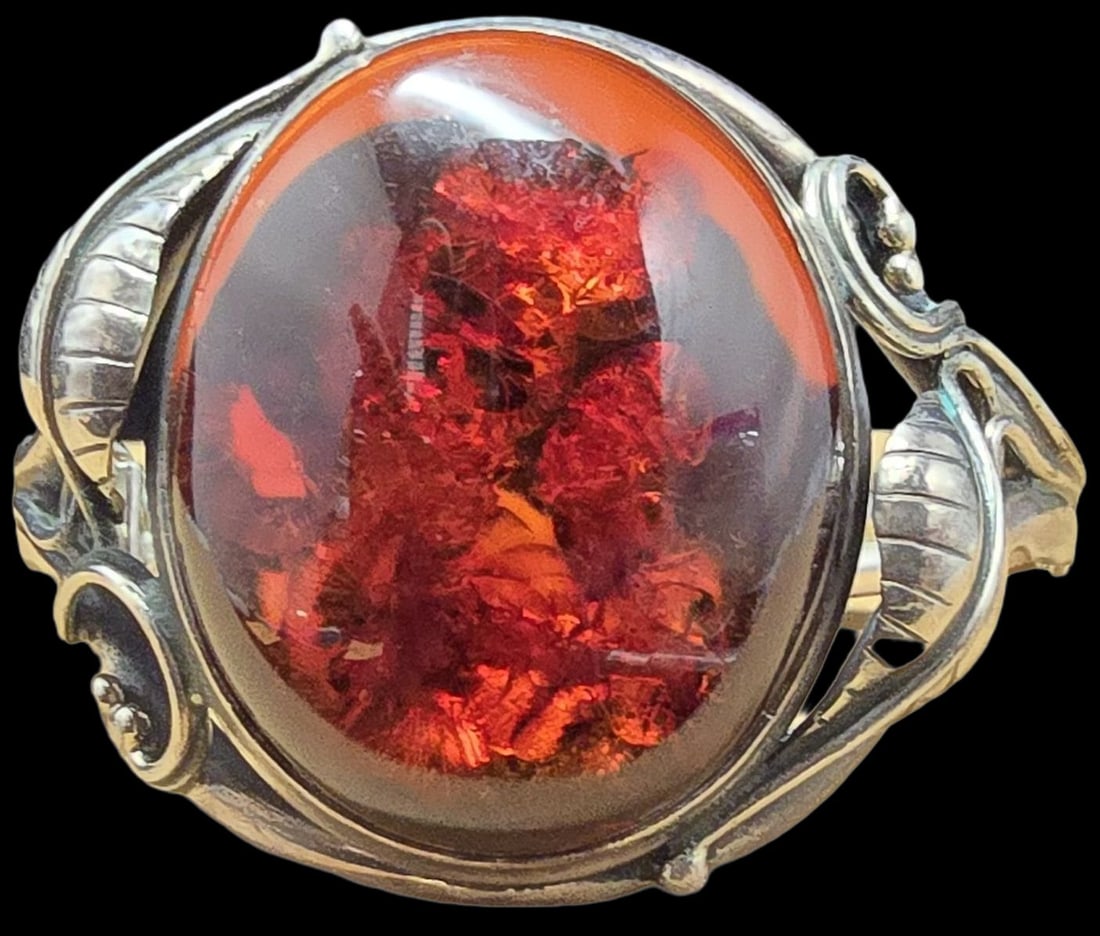 Massive Vintage Sterling Silver & Baltic Amber Cuff Bracelet /w Box Clasp (1 of 4)