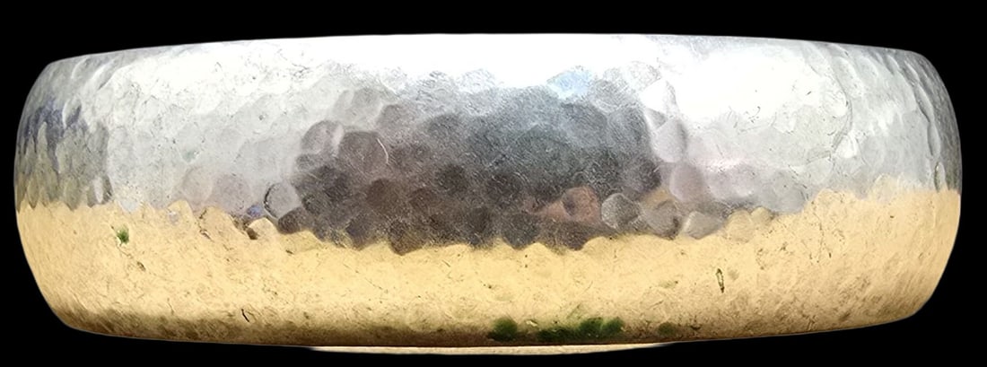 Stylish Vintage Hand Hammered Sterling Silver Cuff Bracelet: Very good vintage condition with minor patina according to age. Measures approx. 2 1/2" wide and weighs ca. 18.5 grams. Marked for Sterling Silver.