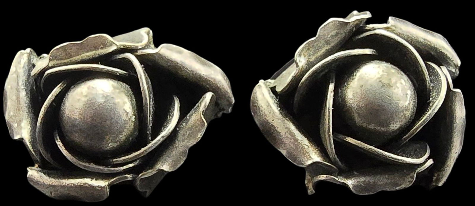 Very Unusual Antique Sterling Silver Screw-Back Rosebud Earrings (1 of 4)