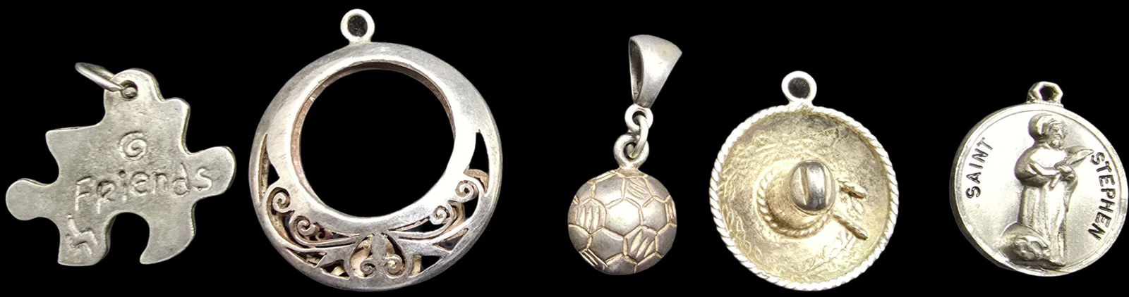Lot of 5 Vintage Sterling Silver Pendant Charms (1 of 2)