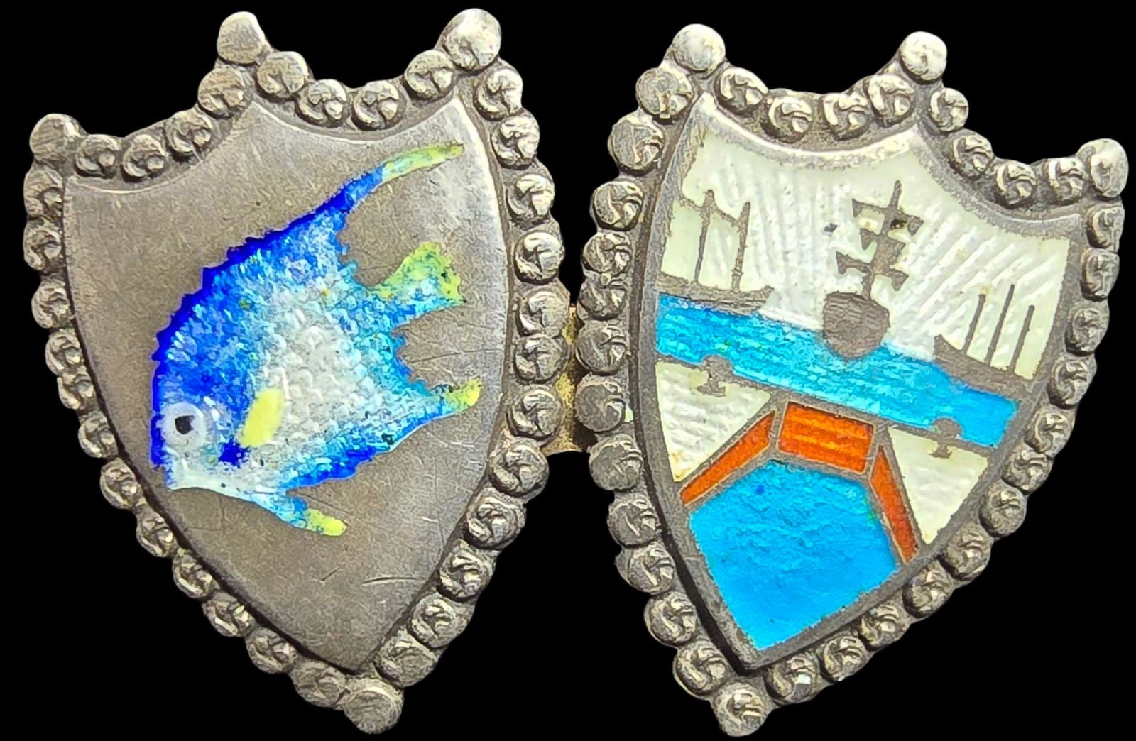 Rare Antique Sterling Silver & Enamel Naval Theme Brooch Pin (1 of 3)