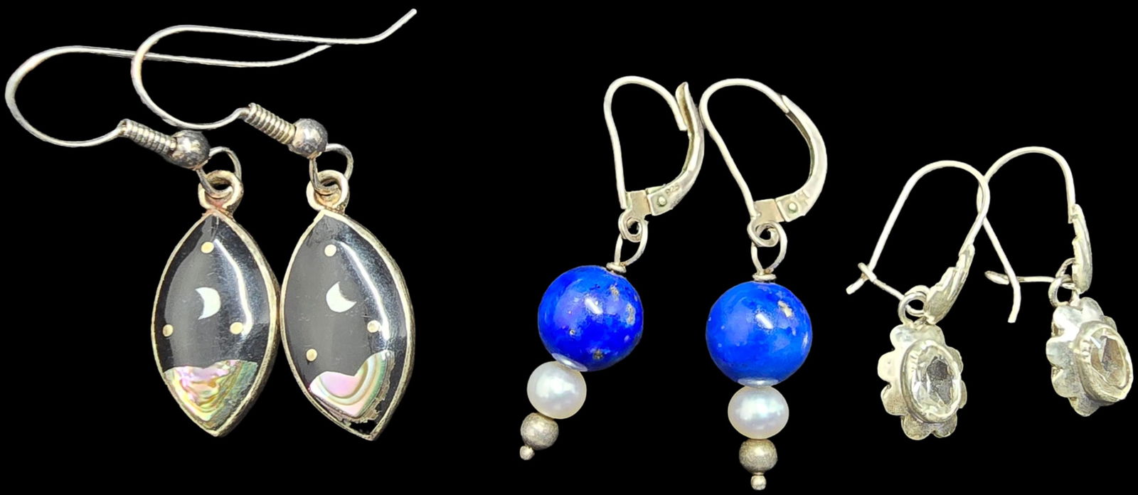 Lot of 3 Unusual Pairs of Sterling Silver Earrings (1 of 2)