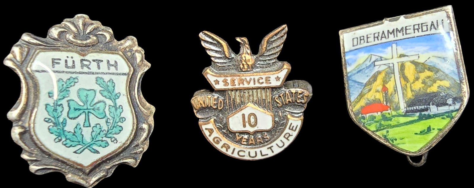 Lot of 3 Unusual Silver & Enamel Pins (1 of 2)