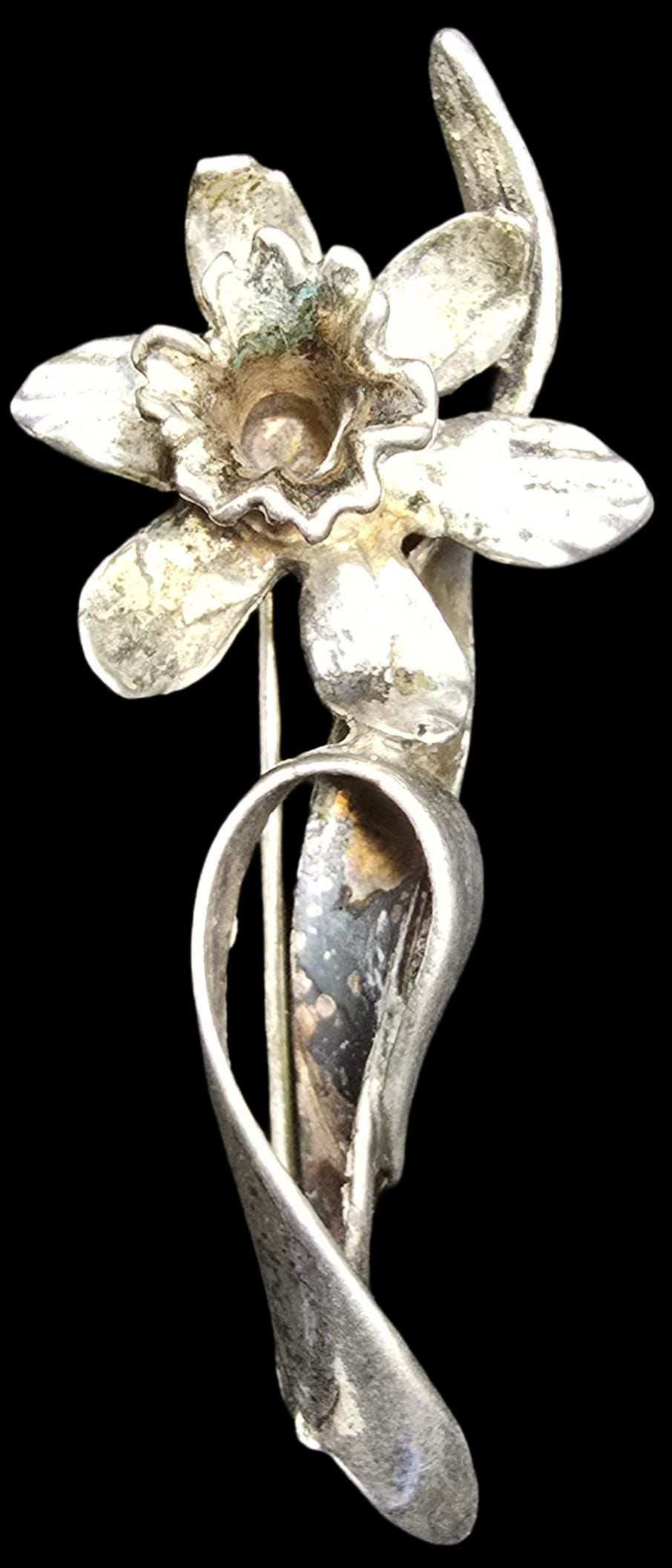 Ornate Vintage Sterling Silver Flower Brooch Pin (1 of 3)