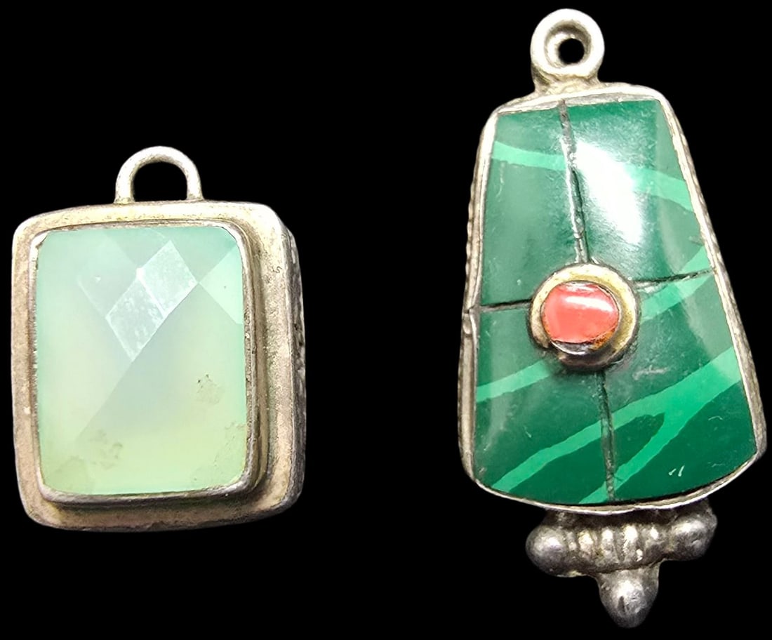 Lot of 2 Antique Sterling Silver & Gemstone Pendants (1 of 3)