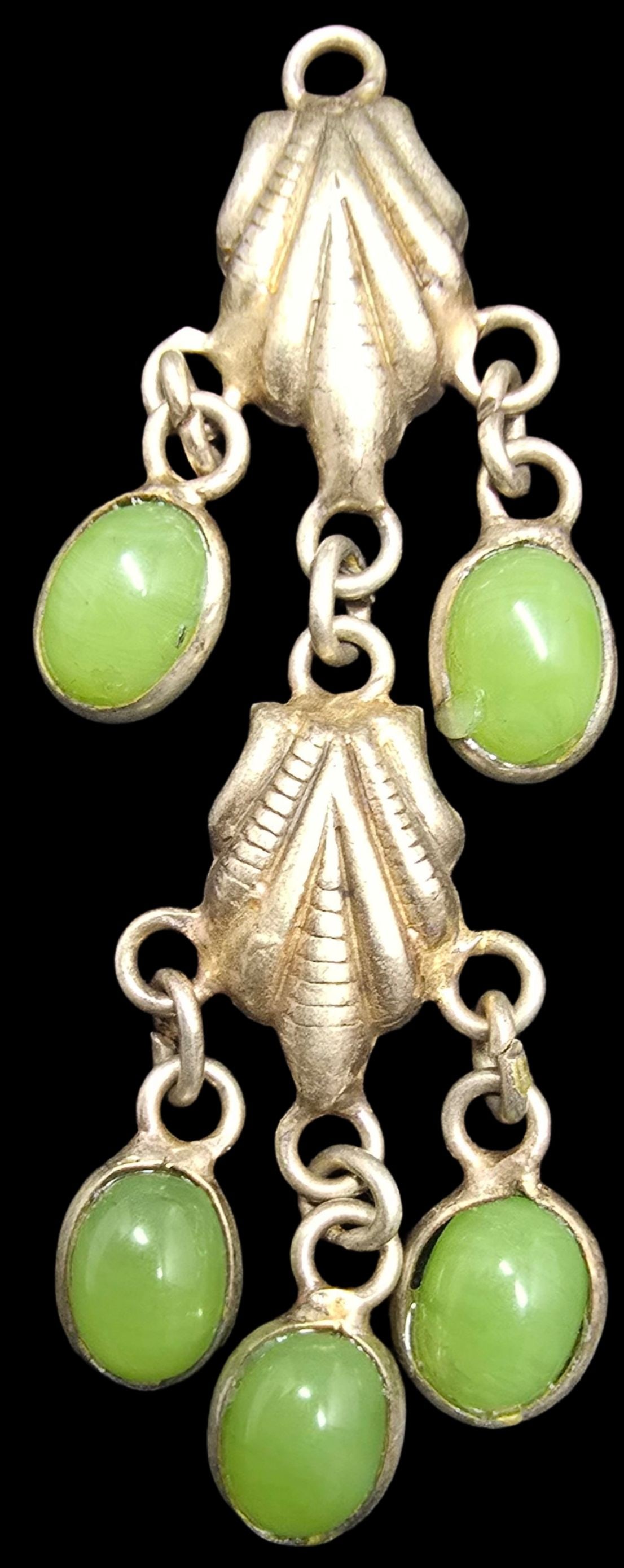 Ornate Vintage Sterling Silver Pendant /w Green Gemstones (1 of 2)