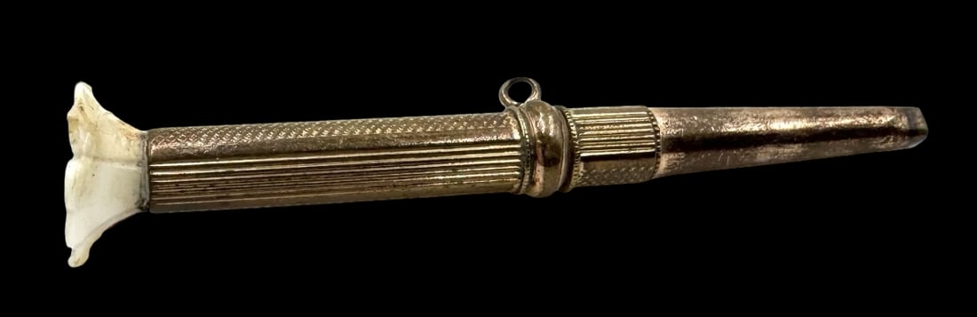 Antique Gold Plated Pocket Watch Key & Carved Gemstone Flower (1 of 5)