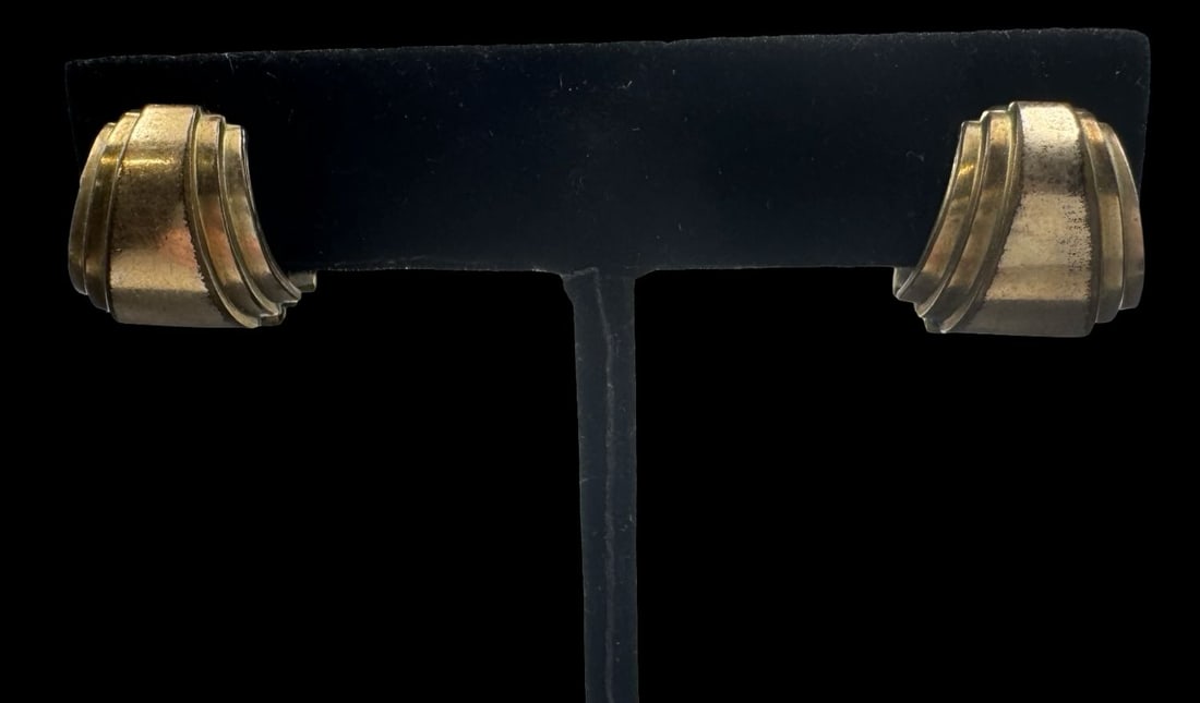 Stylish Vintage Partially Gilt Sterling Silver Hinged Earrings (1 of 5)