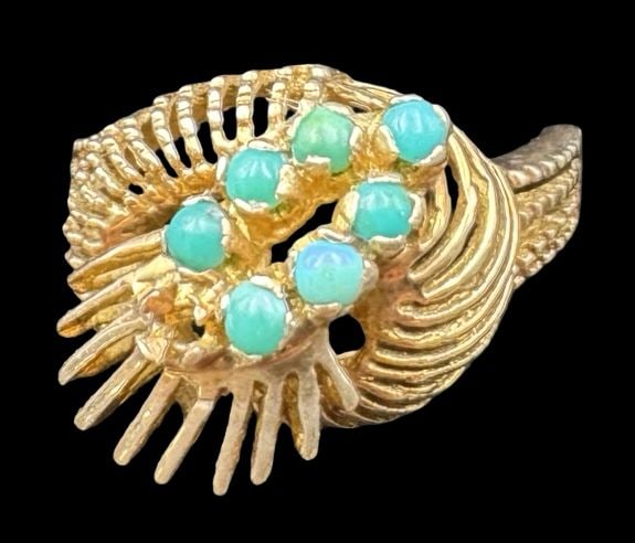 Ornate Vintage 14K Gold & Turquoise Filigree Ring (1 of 6)